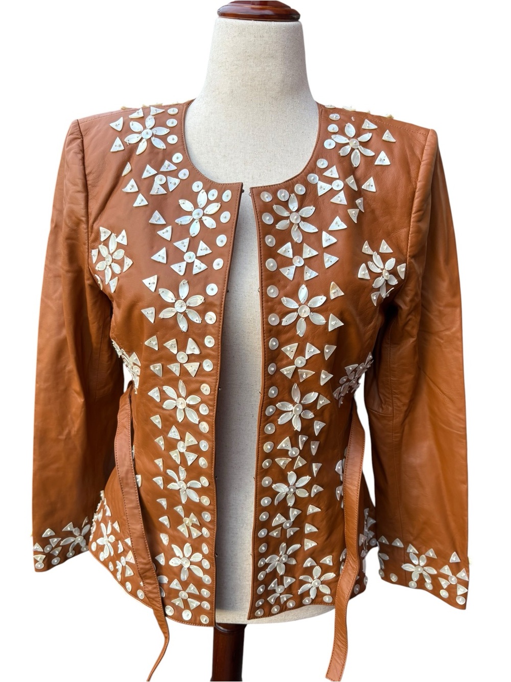 Derek Lam 10 Crosby Leather Shell Embellished Jacket Brown Belted NWOT